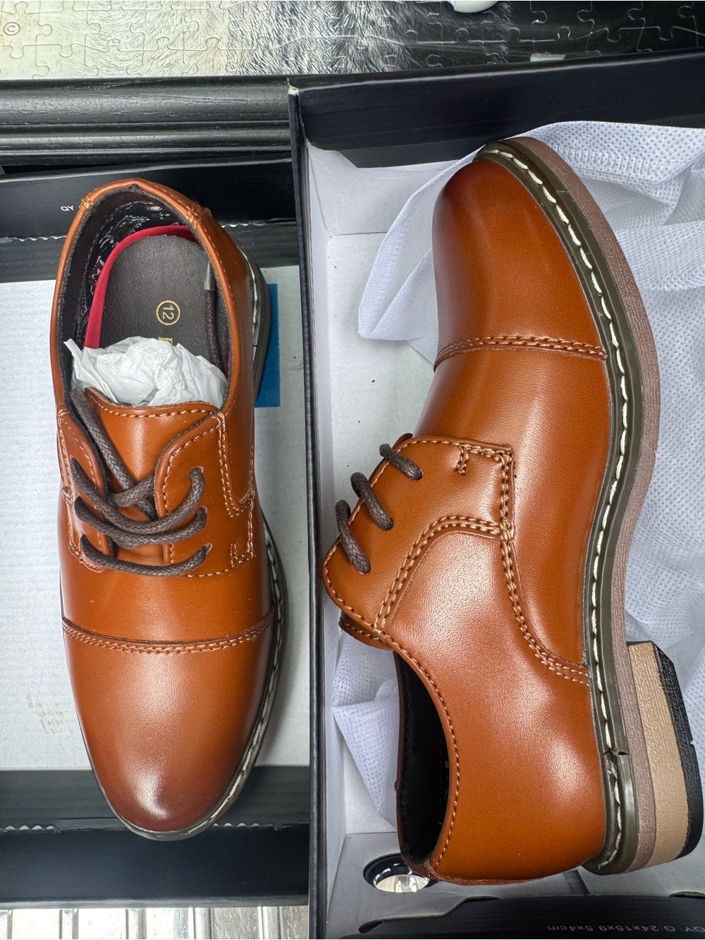Children’s Tan Leather Dress Shoes with Lace-Up Closure